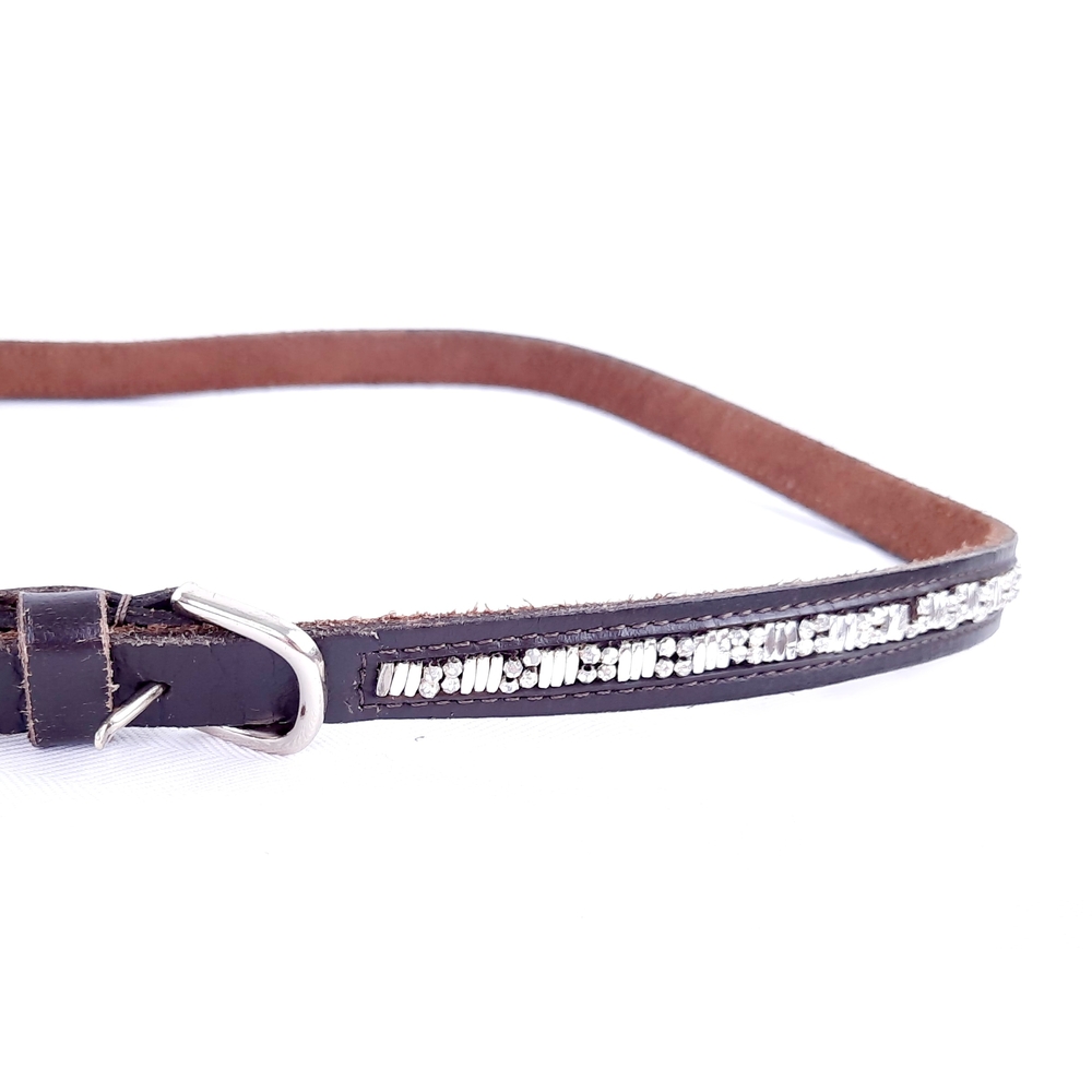 Medium unique Elegant Brown leather jewelled Belt with Silver Accents